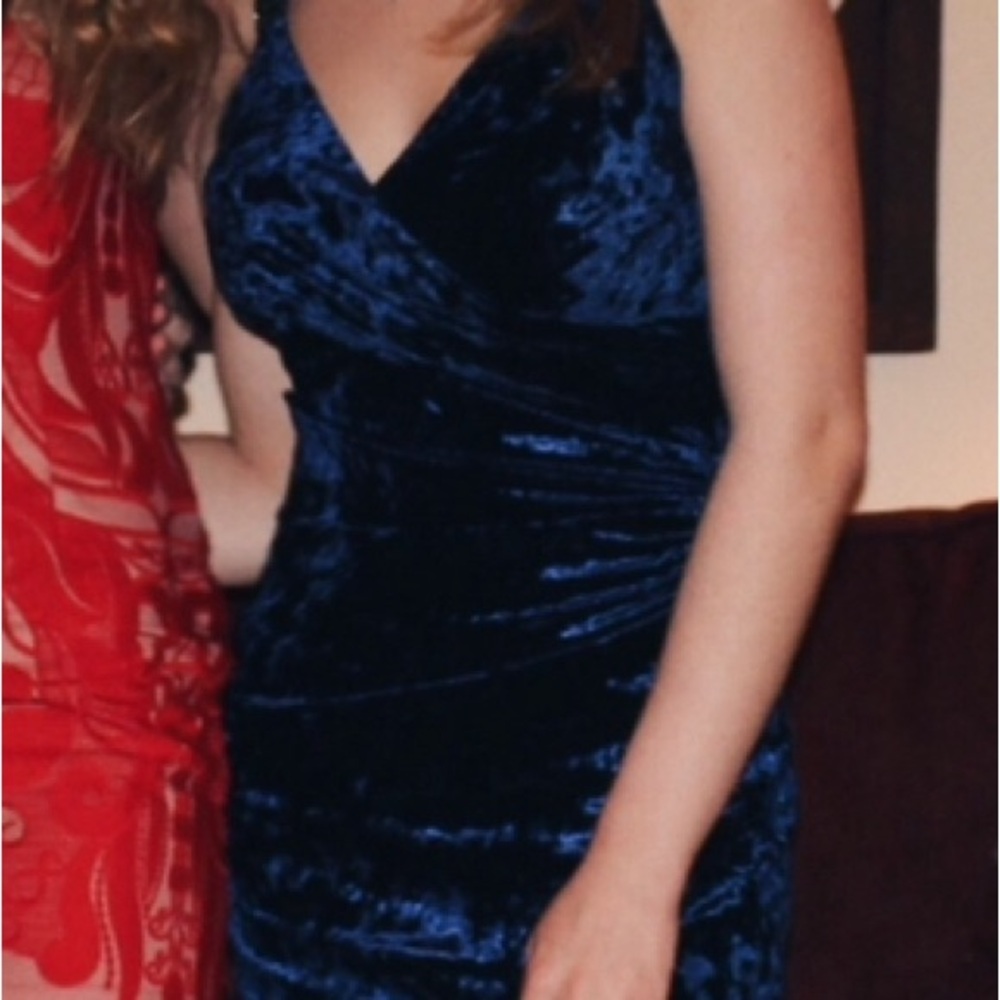 Ralph Lauren Blue Ruched Velvet Bodycon Mini Dress